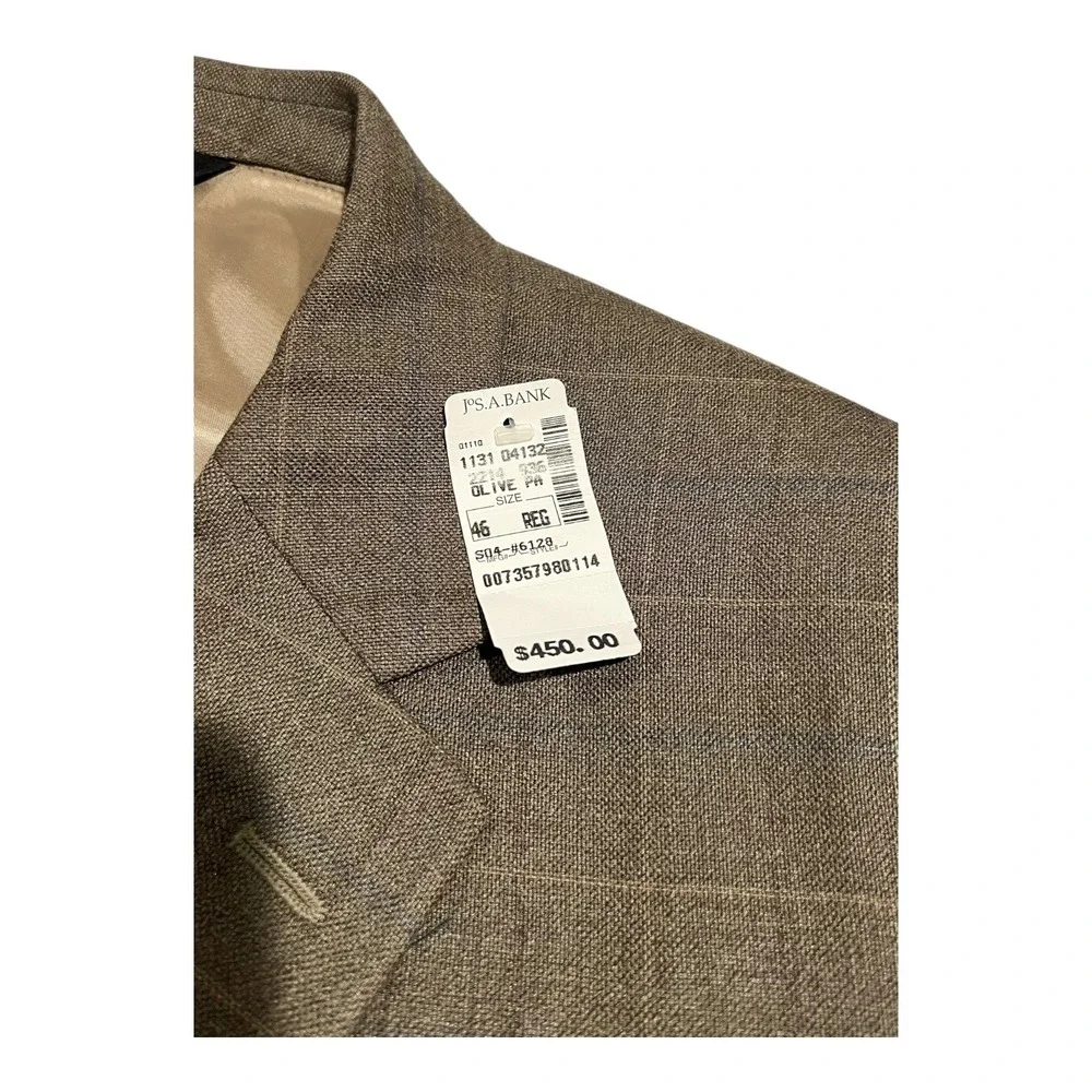 NWT Jos. A. Bank Men's 46R‎ Brown Silk Wool Plaid 2-Button Executive Jacket